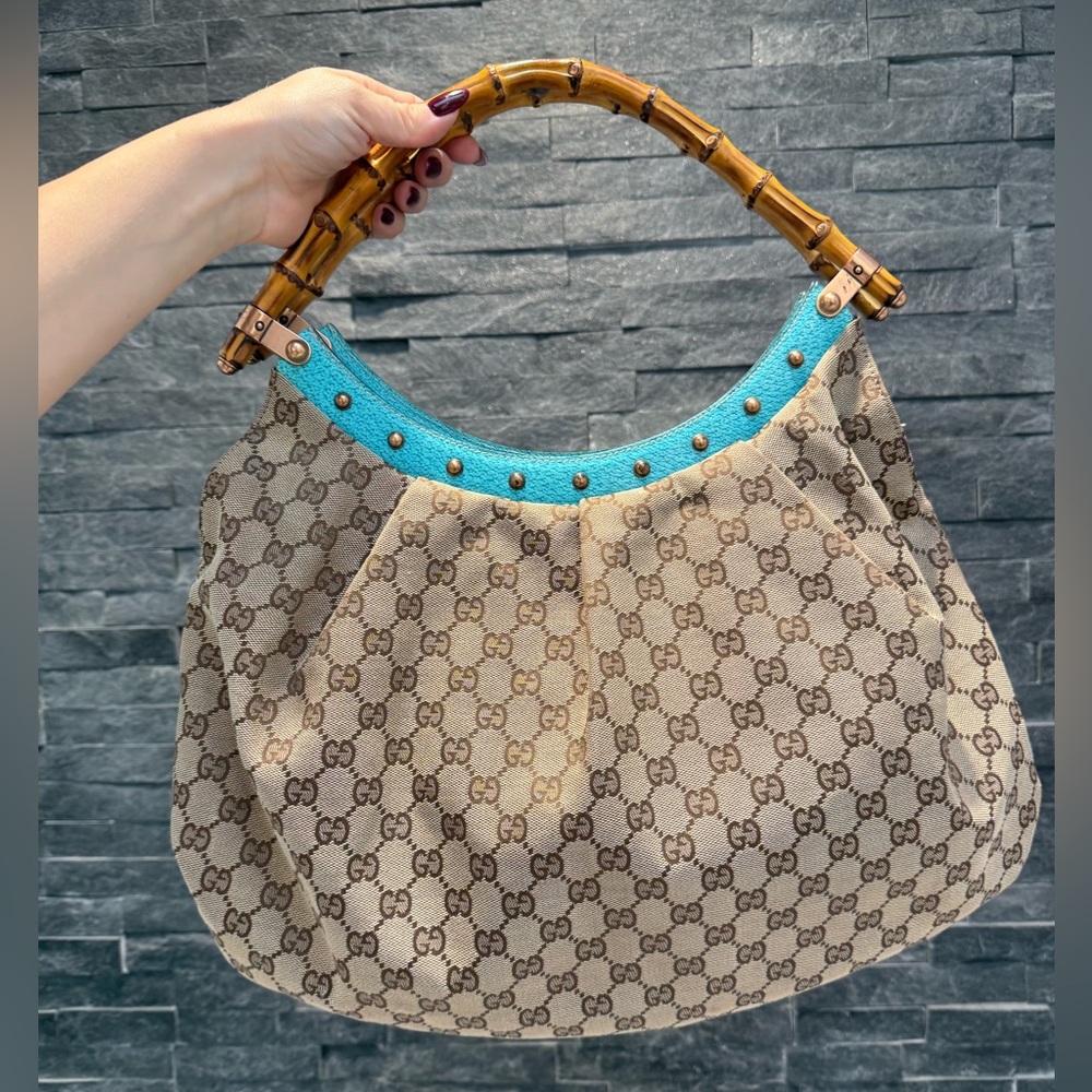 Gucci Bamboo Tote with blue leather